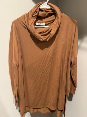 Zenana Outfitters Cowl Neck Tunic Sweater - Camel